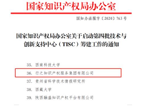 重磅！行之入選世界知識產(chǎn)權(quán)組織技術(shù)與創(chuàng)新支持中心（TISC）籌建機構(gòu)名單！